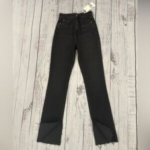 NEW Zara Slim Flare Women’s Size 2 Black Jeans Distressed Split Hem High Rise